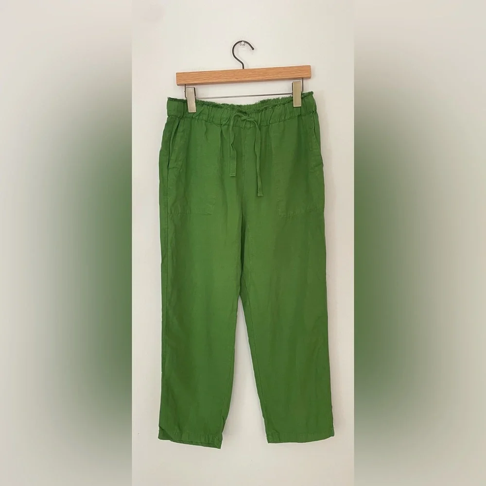 Zara Vibrant Green Cropped Pants linen blend